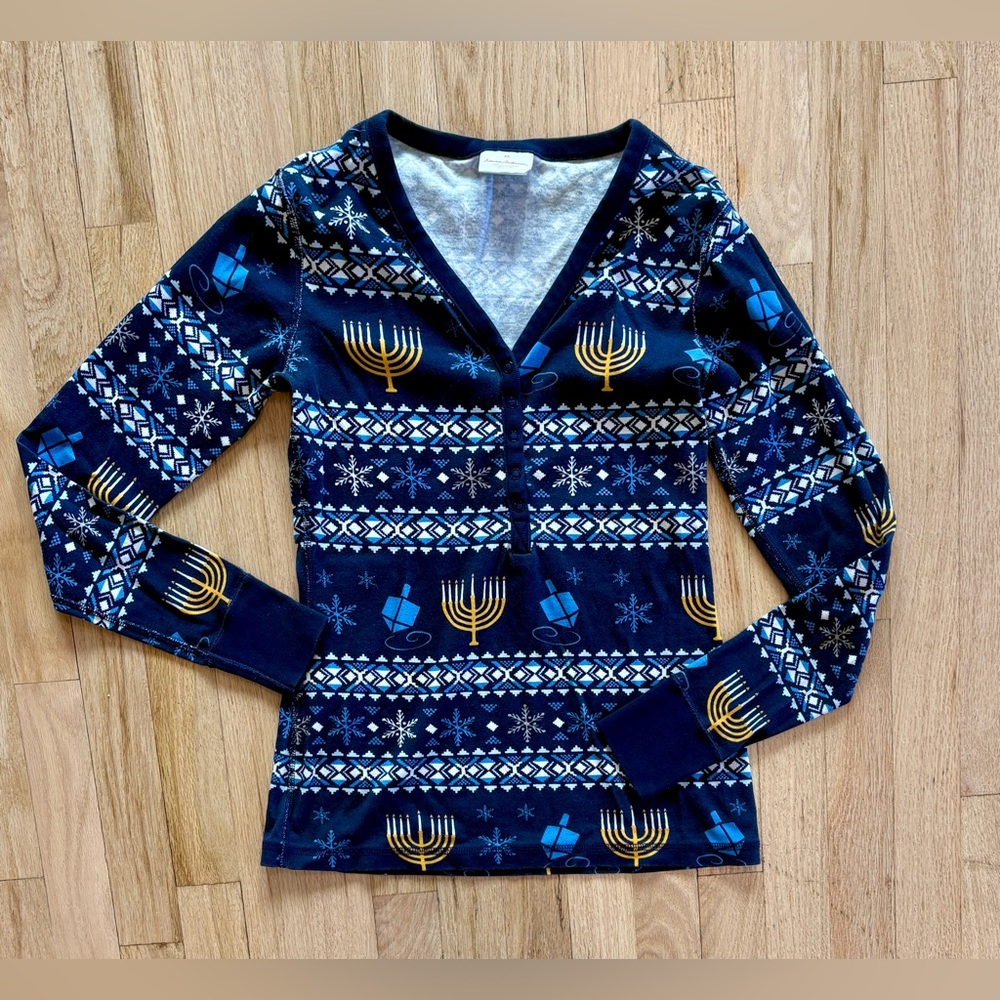 Hanna Andersson Hanukkah Pajamas Women XS V-Neck Dreidel Menorah Fair Isle Set - Picture 3 of 8